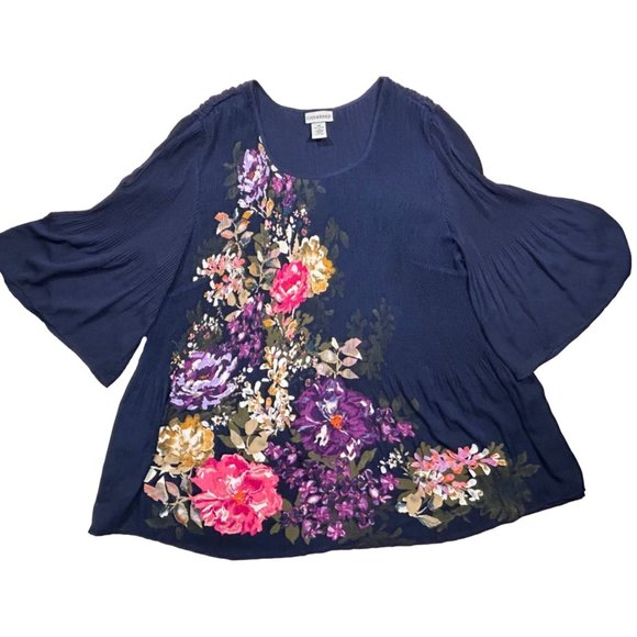 Catherines Plus Size 2X Floral 3/4 Length‎ Bell Sleeves Stretch Tunic - Picture 1 of 8